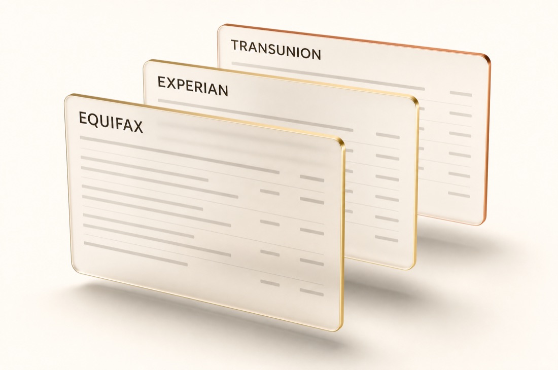Three credit reports, one per bureau
